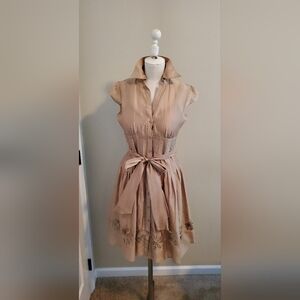 Kay Unger Beige Cap Sleeve Mini Dress